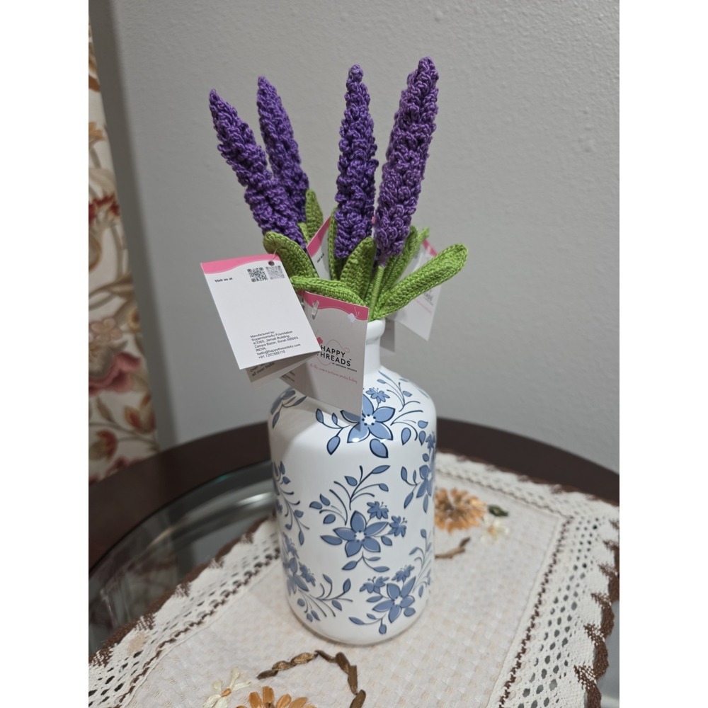 Set‎ of 5 Handmade Crochet Purple Lavender Stems – Artificial Floral Decor